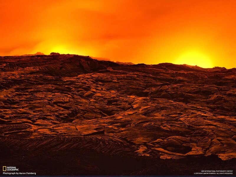 Lava flow at sunset