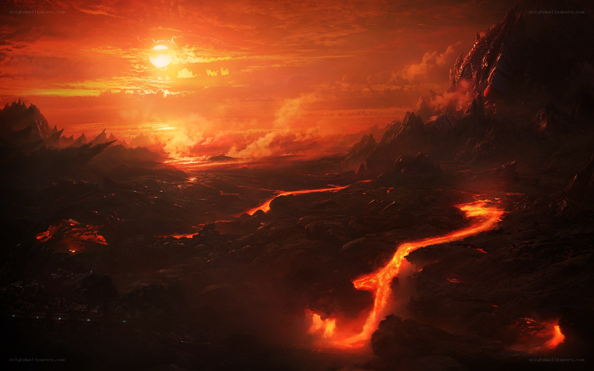 lava flow at sunset