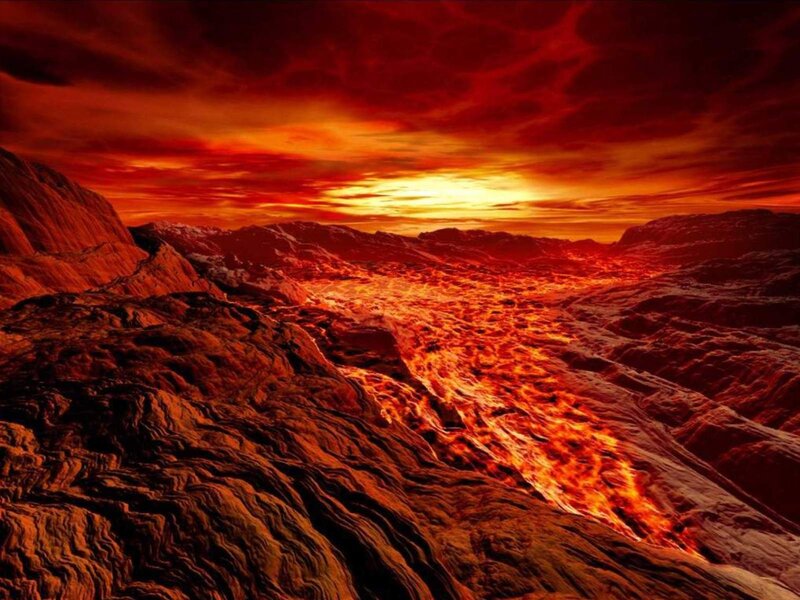 lava flow at sunset