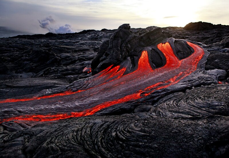 Lava flow at sunset