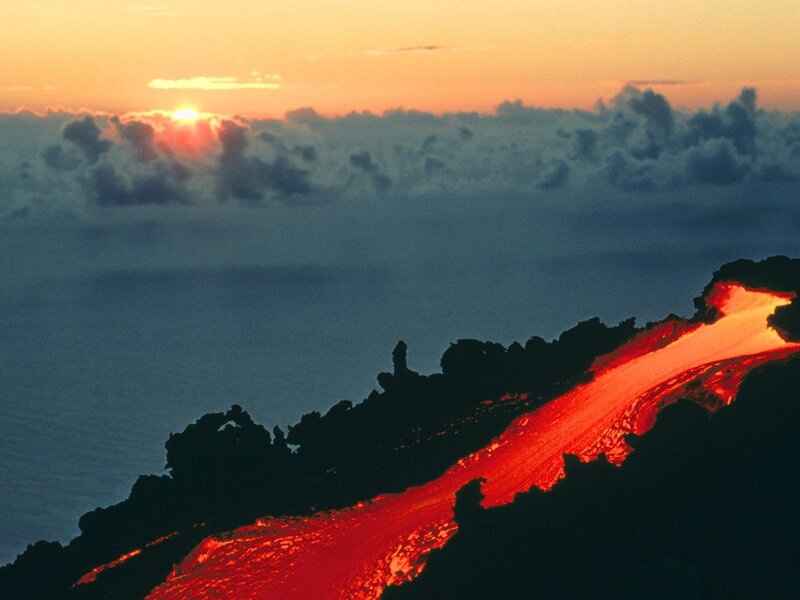 Lava flow at sunset