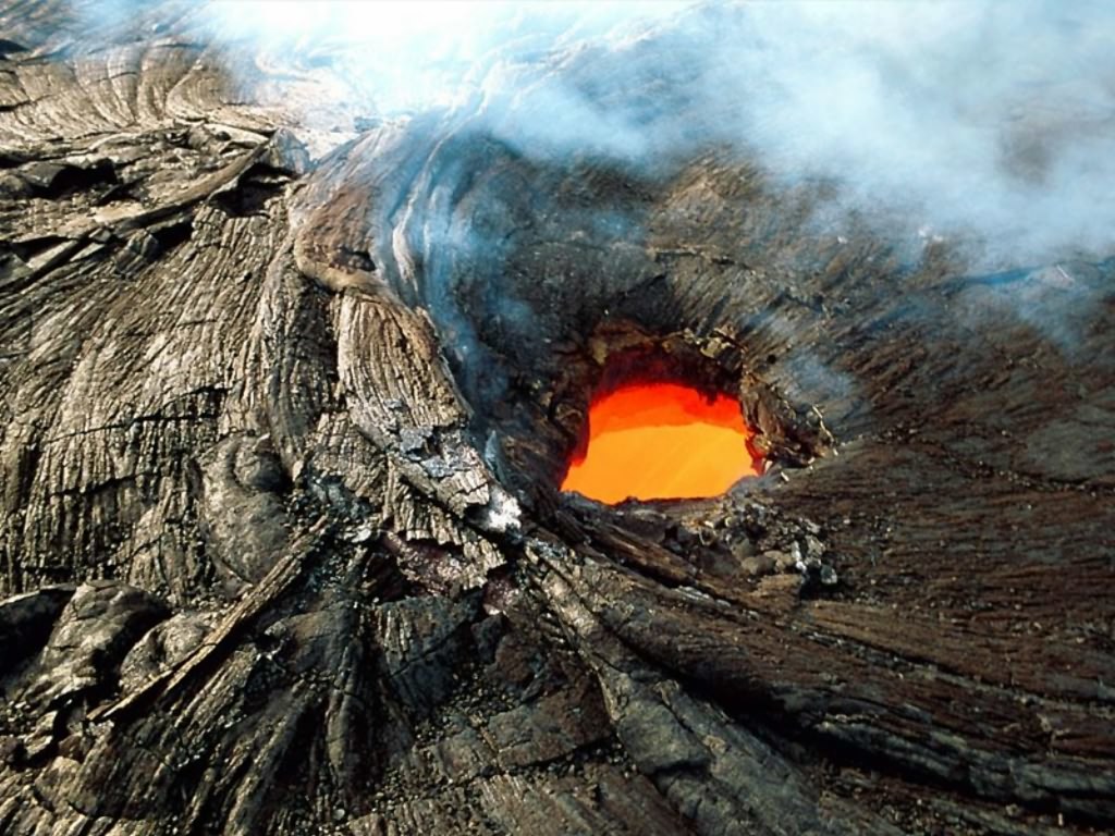 lava flow at volcano crater