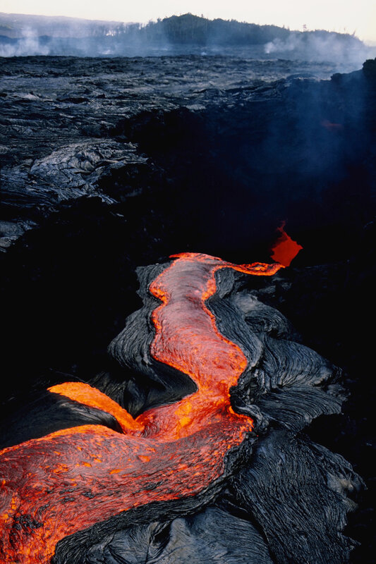 Lava flow from a volcanic eruption