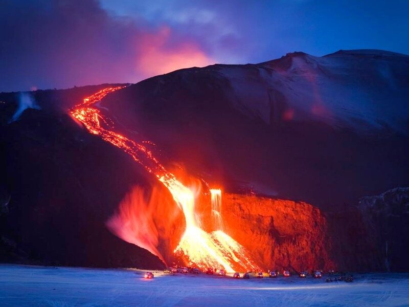 Lava flow from erupting volcano