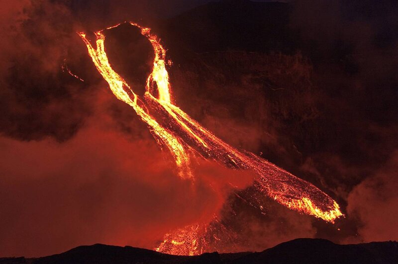 Lava flow from erupting volcano