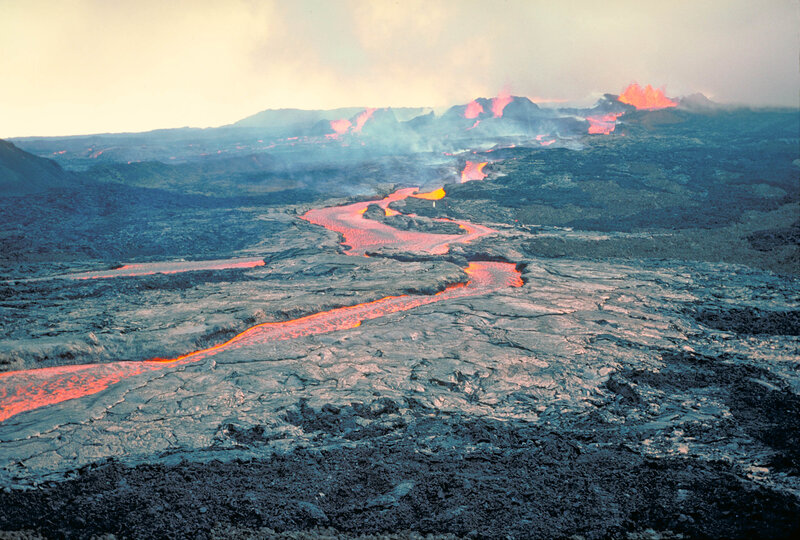 Lava flow from erupting volcano