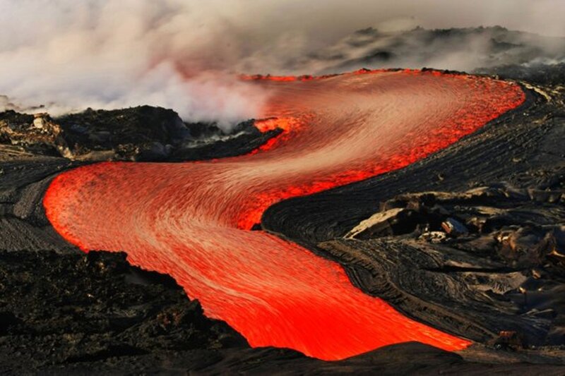 Lava Flow from Volcano — Red, Dramatic, Photograph