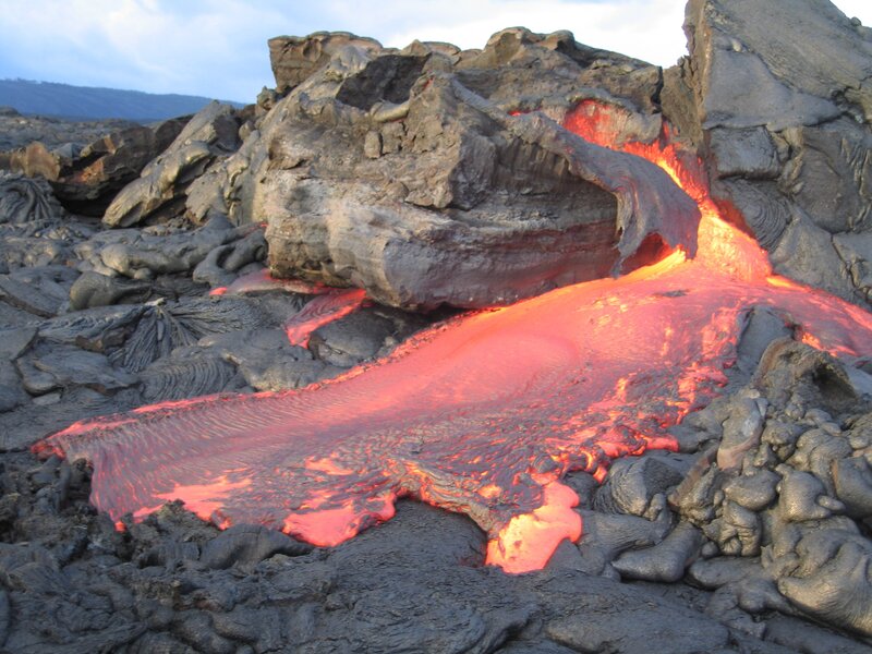 Lava Flow from Volcano — Red, Dramatic, Sunset
