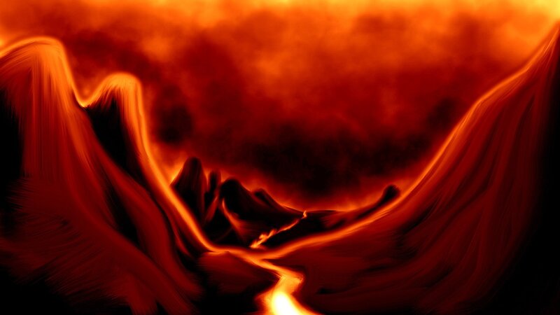 Lava Flow in Canyon — Red, Dramatic, Digital Art