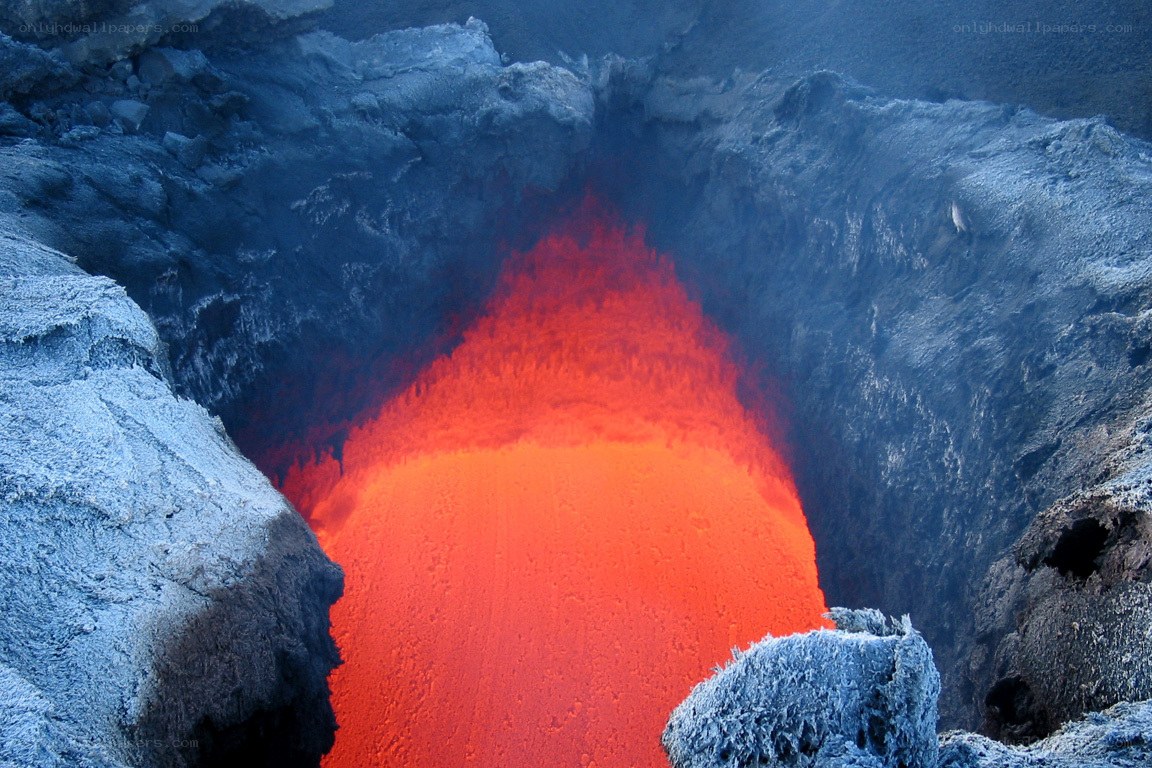 lava flow in volcanic crater