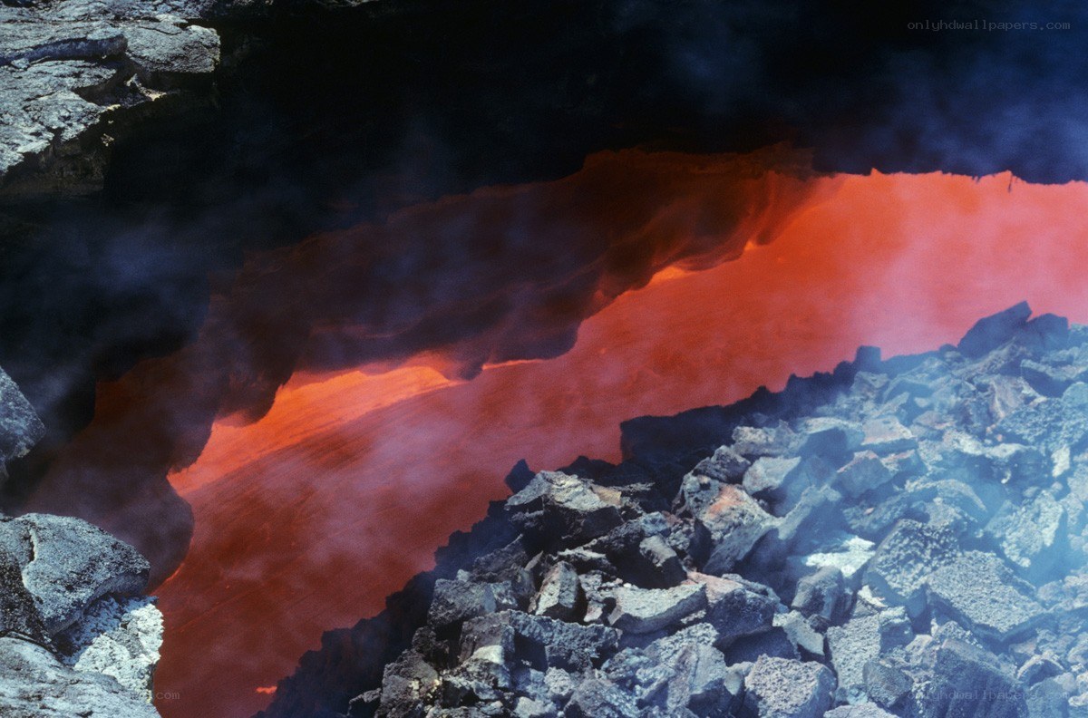 lava flow in volcanic crater