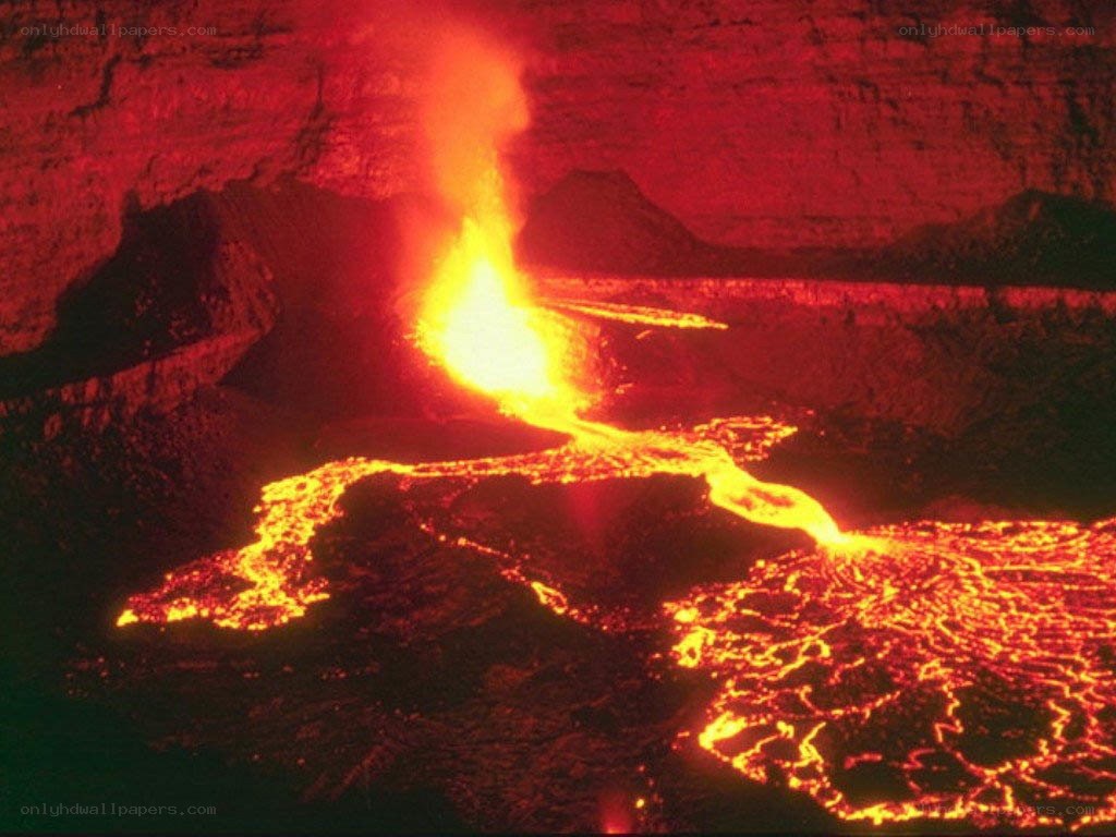 Lava flow in volcanic crater