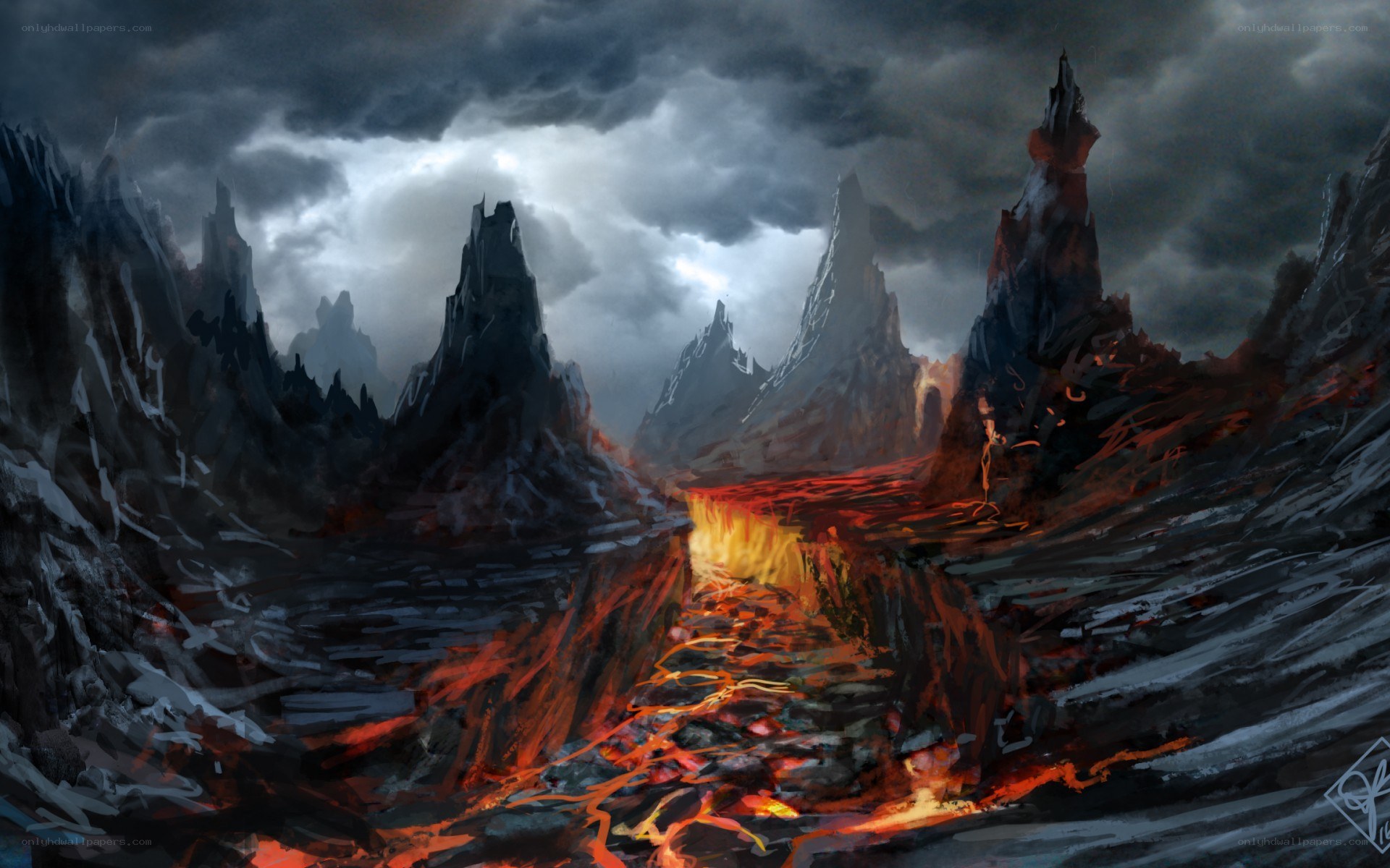 lava flow in volcanic landscape