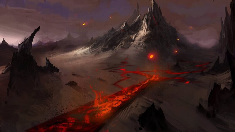 Lava Flow in Volcanic Landscape — Red