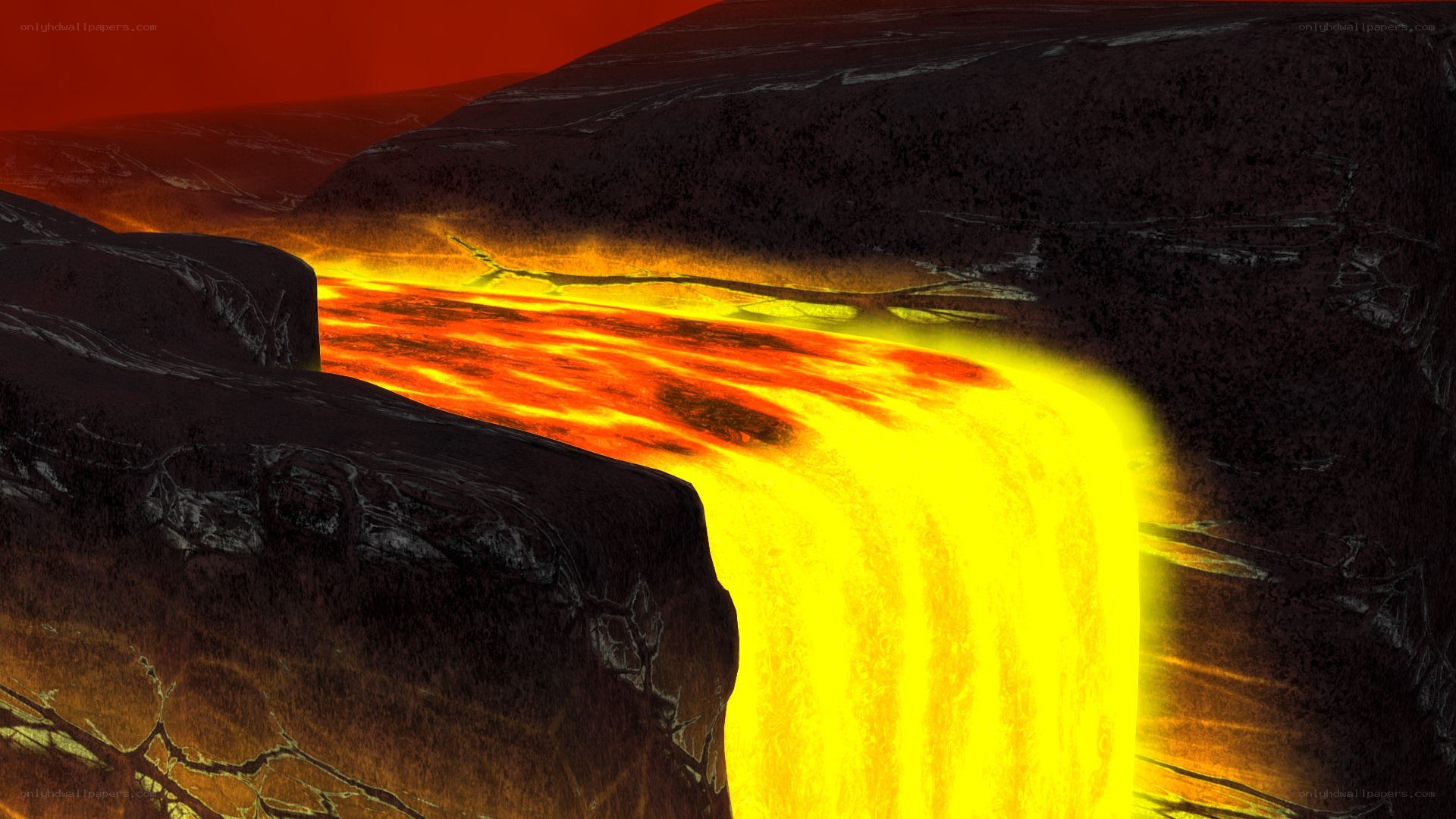 Lava flow in volcanic landscape