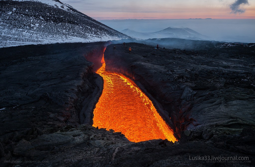 Lava flow on a volcanic slope