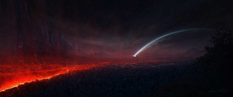 Lava Flow on Alien Planet — Red, Dramatic, Night