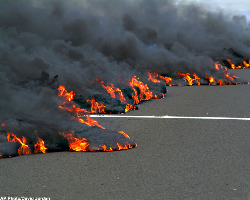 Lava flow on road