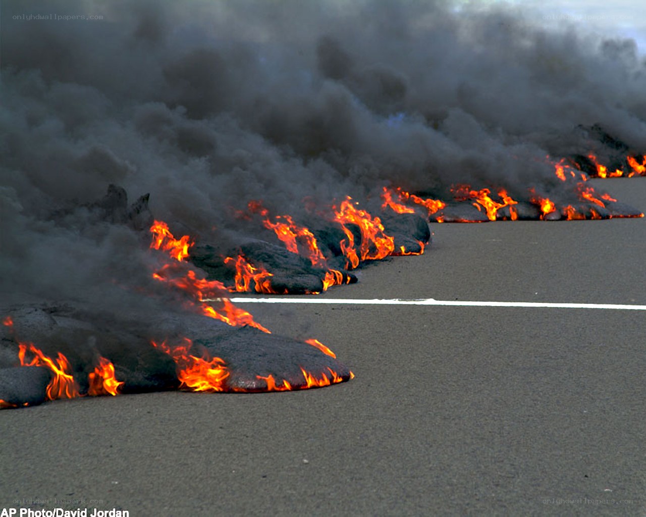 Lava flow on road