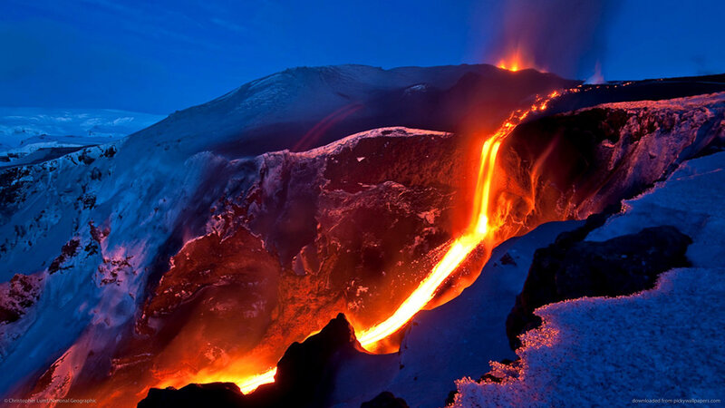 Lava Flow on Snowy Mountain — Blue