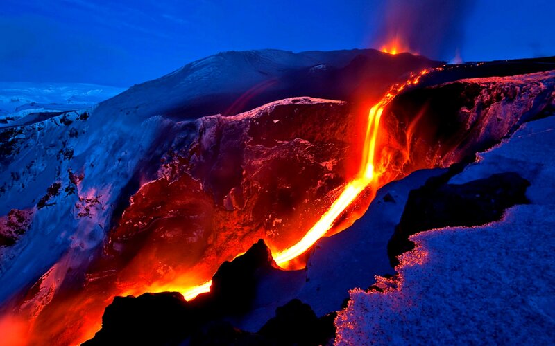 Lava Flow on Snowy Mountain — Red