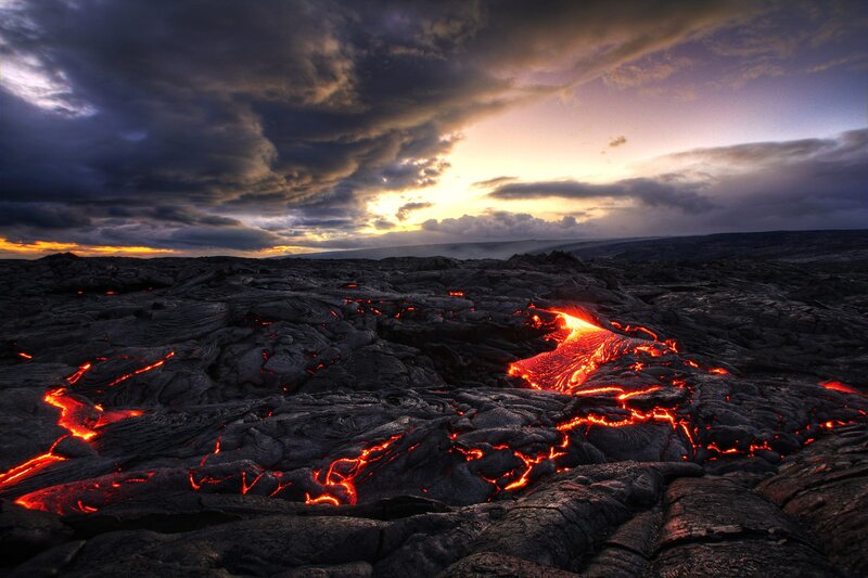 Lava Flow on Volcanic Field — Black, Dramatic