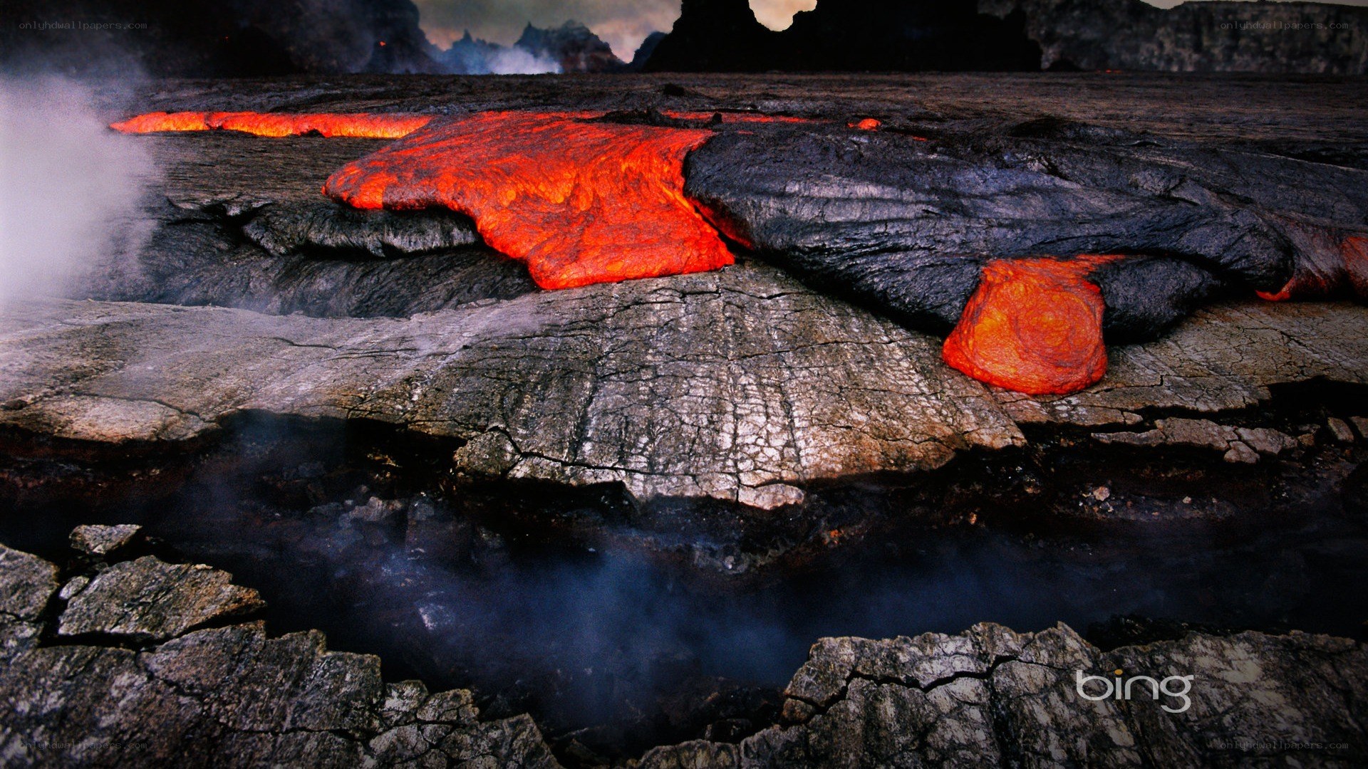 Lava flow on volcanic landscape