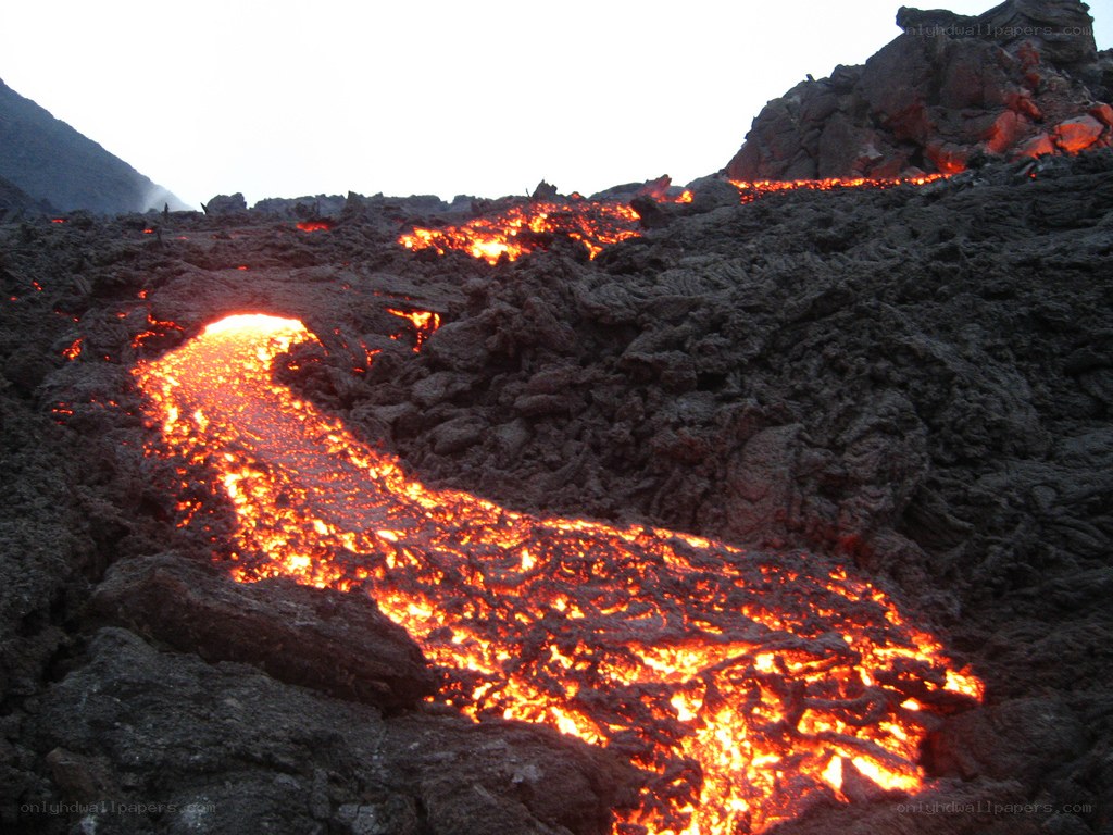 Lava flow on volcanic landscape