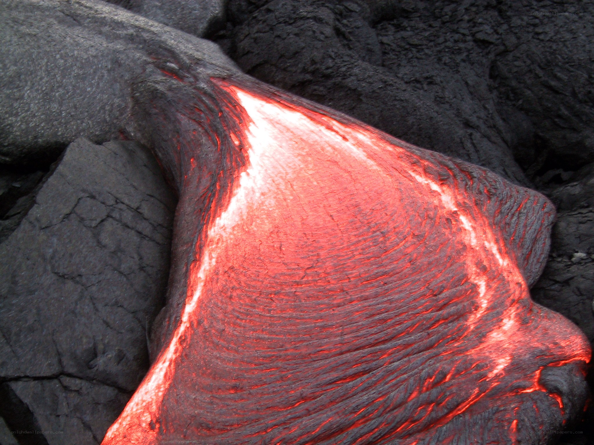 Lava flow on volcanic rock