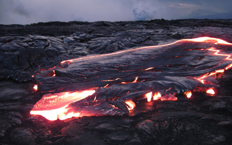 Lava flow on volcanic terrain