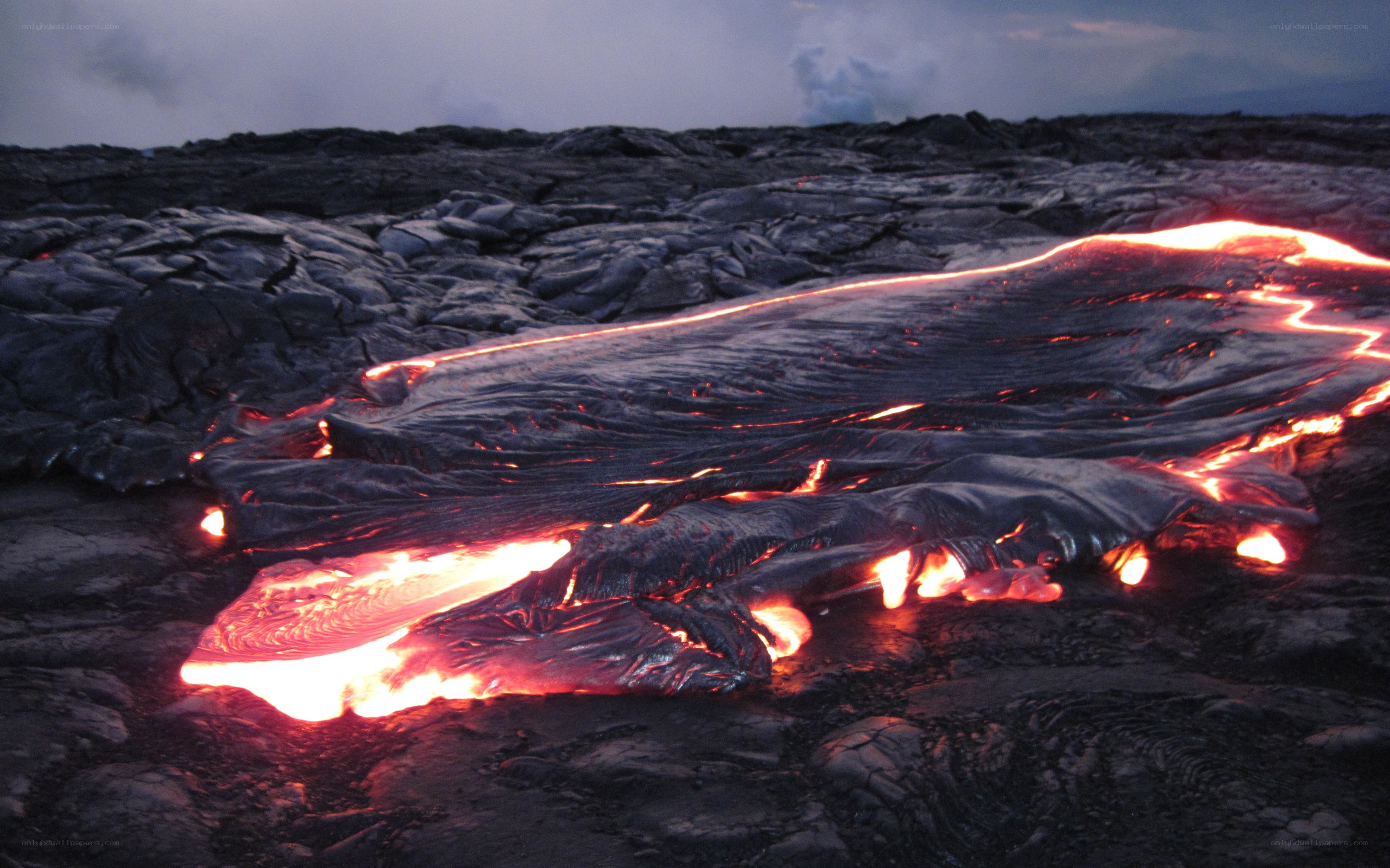 Lava flow on volcanic terrain