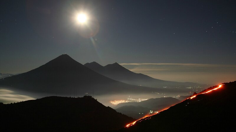 Lava Flow on Volcano — Black, Dramatic, Night, Photograph, Mountains