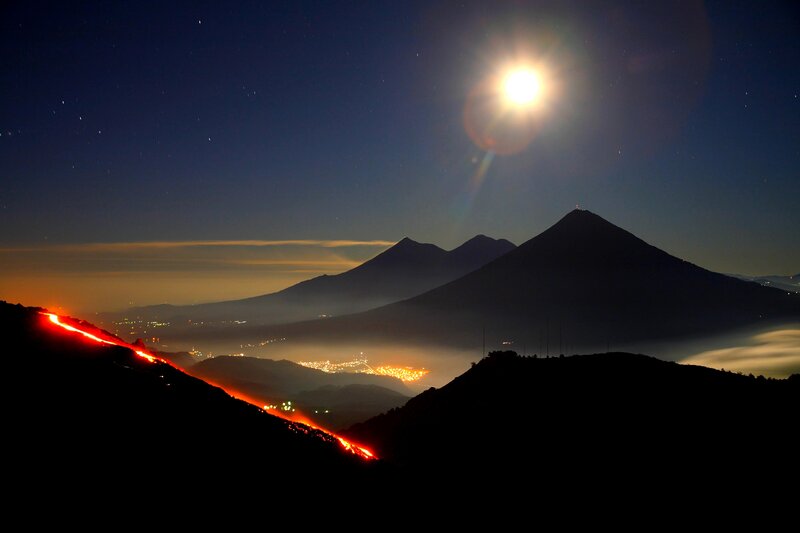 Lava Flow on Volcano — Black, Dramatic, Night, Photograph