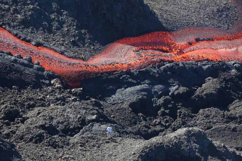 Lava Flow on Volcano — Red