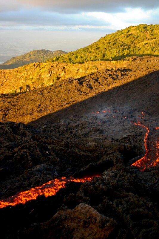 Lava flow on volcano slope