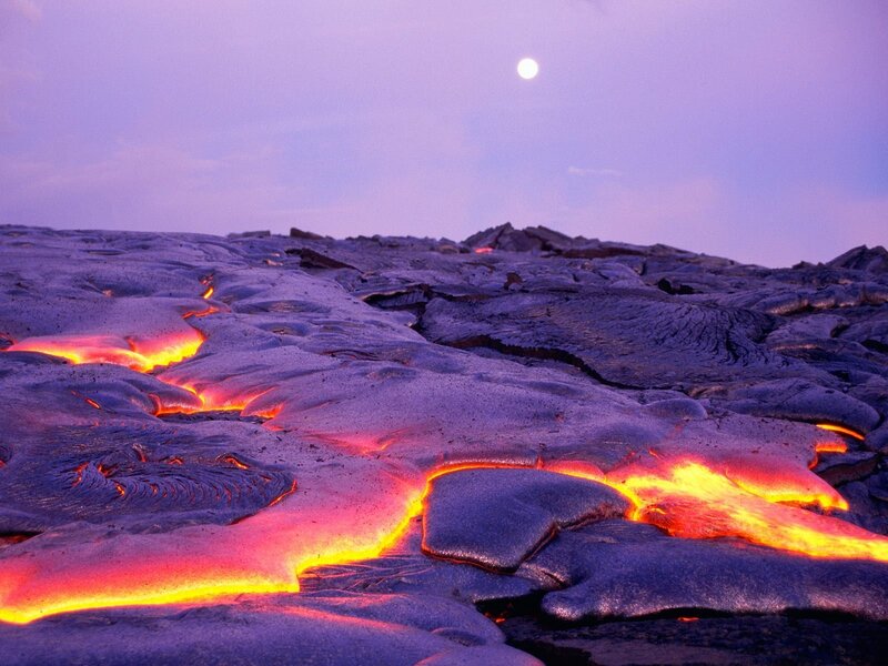 Lava flow under moonlight