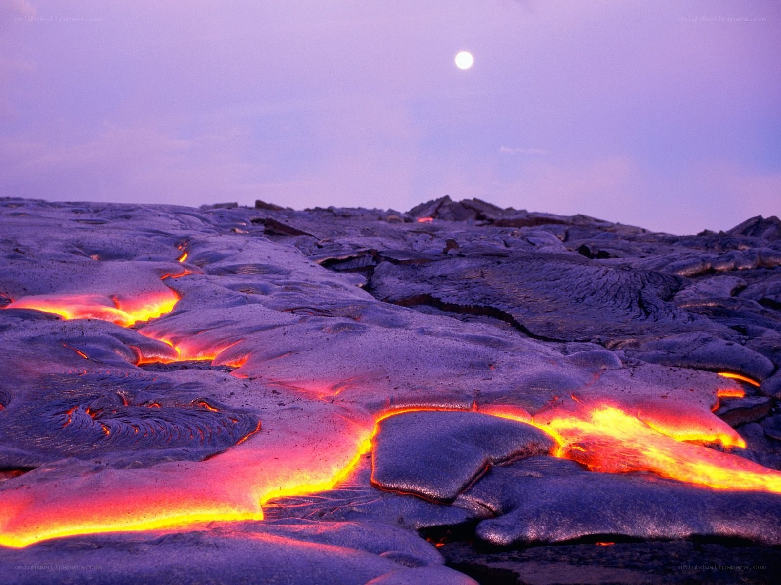 Lava flow under moonlight