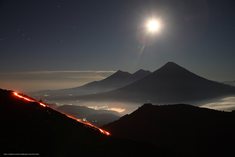 Lava flow under moonlight