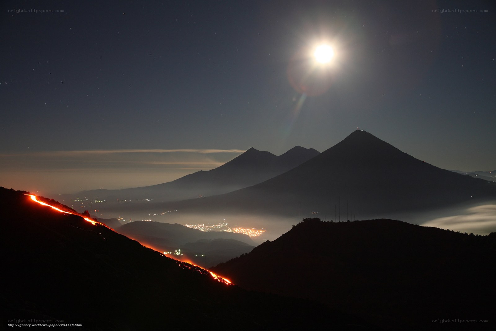 Lava flow under moonlight
