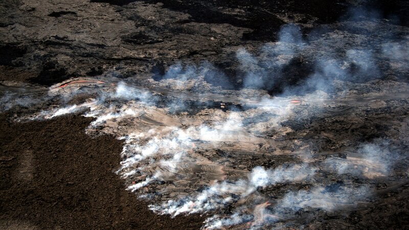 Lava flow with smoke
