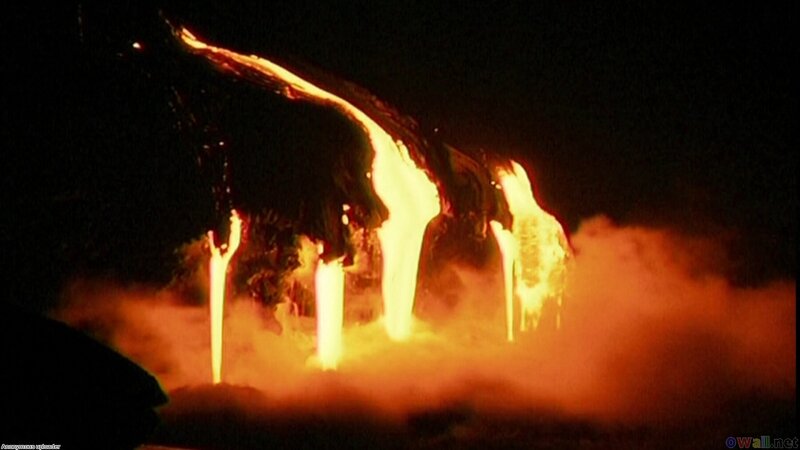 Lava Flowing at Night
