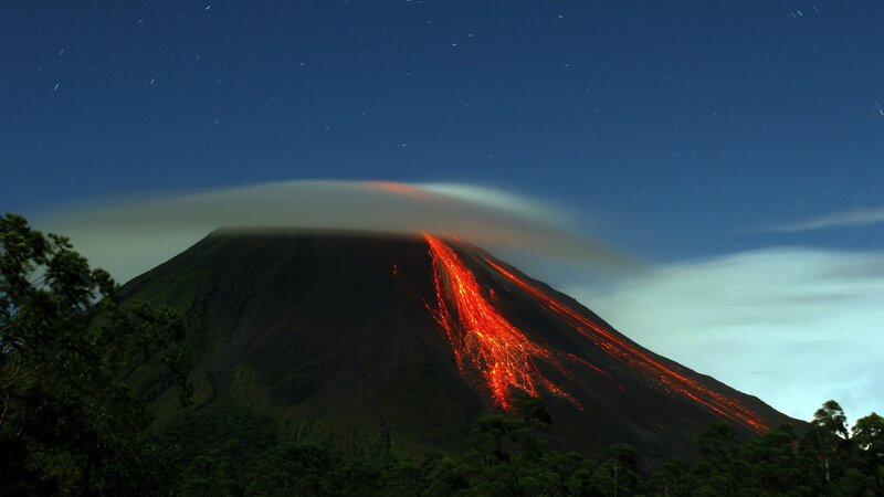 Lava Flowing Down Volcano — Black, Dramatic