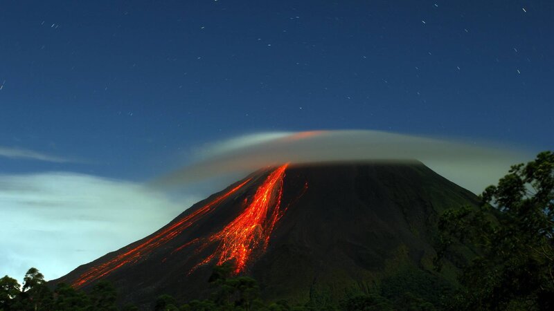 Lava Flowing Down Volcano — Red