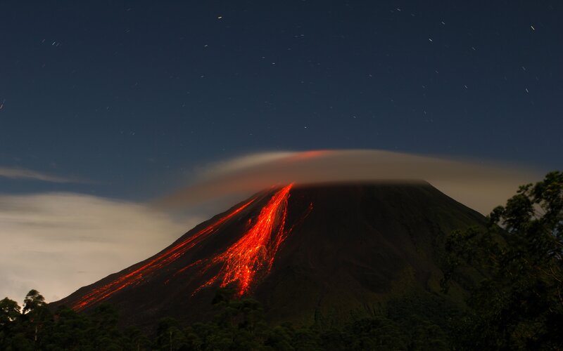 Lava Flowing Down Volcano