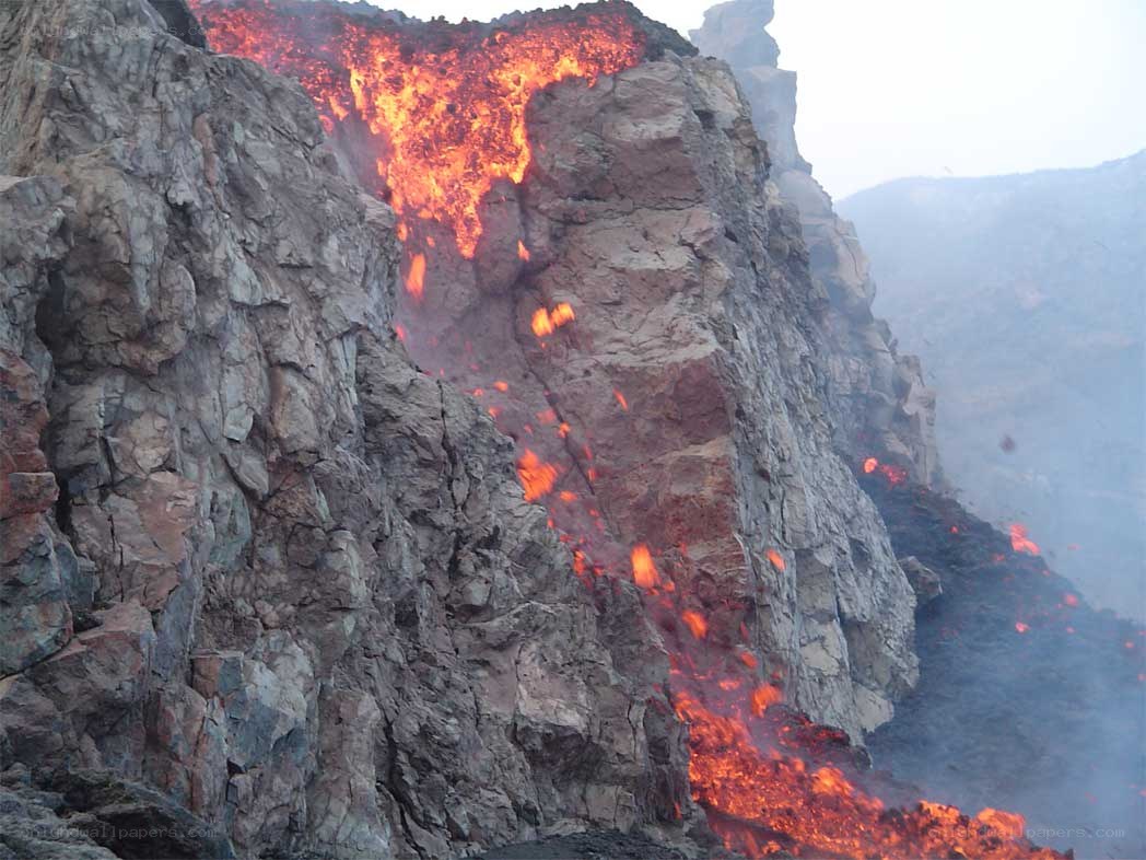 Lava flowing from a volcano