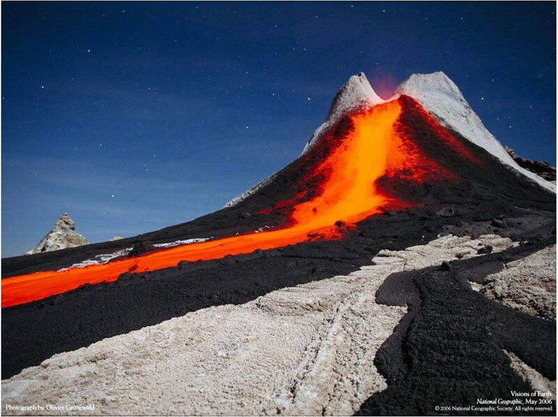 Lava Flowing from Volcano — Orange, Dramatic, Night