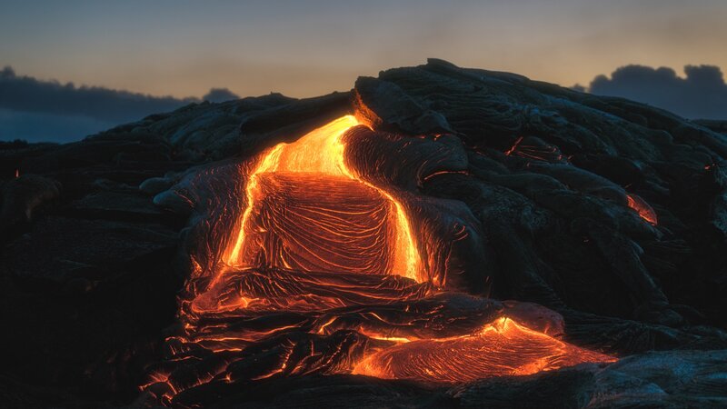 Lava Flowing from Volcano — Orange, Dramatic