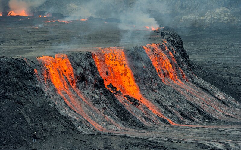Lava Flowing from Volcano — Orange