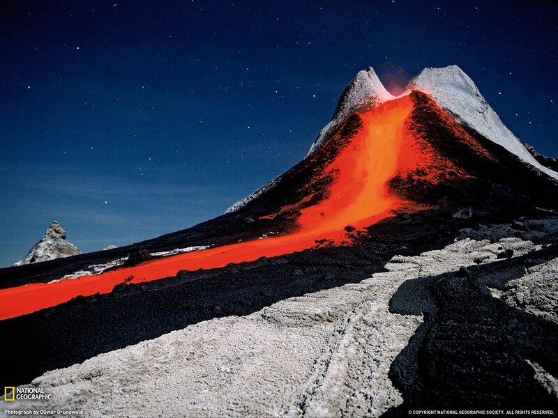 Lava Flowing from Volcano — Red