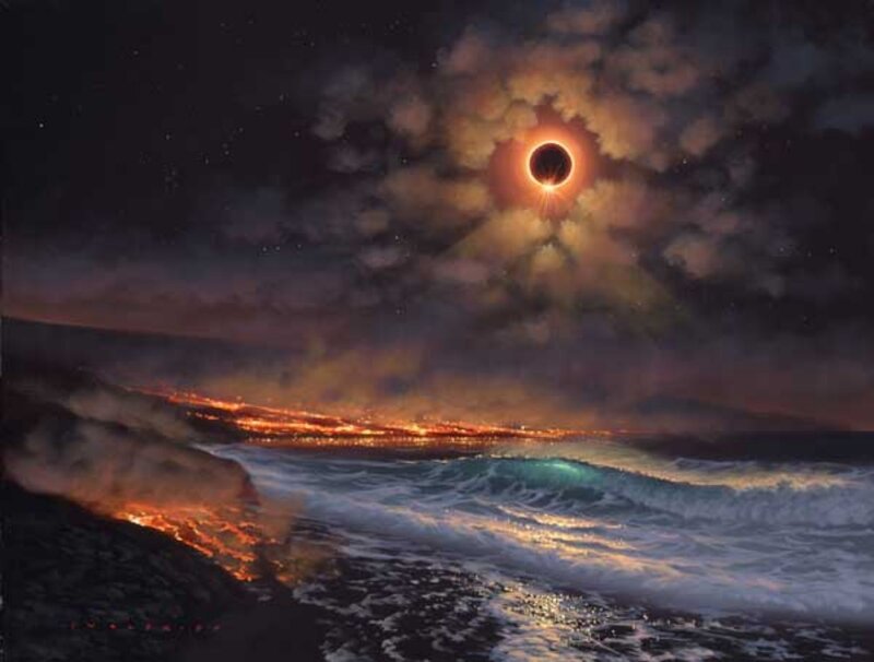 Lava Flowing into Ocean — Black